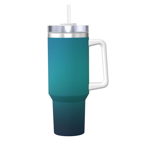 Picia Blue to turquoise Pattern 40oz Ice Bully Insulated Tumbler with Handle, Double-Wall Stainless Steel Cup, Leak-Proof Lid and Straw