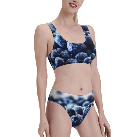 Picia Blueberry Women's High Waisted Bikini Scoop Neck Swimsuit Two Pieces Bathing Suit-Small