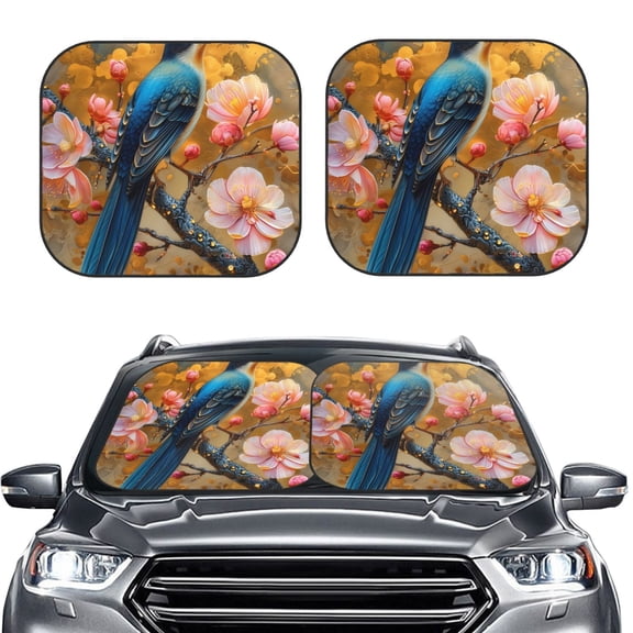 Picia Bluebird Blossom Elegance 2 Piece Car Windshield Sun Shade Foldable | Foldable Sun Shield for Front Window Blocks UV Rays and Keeps Your Vehicle Cool-Medium