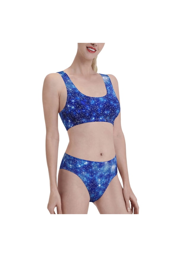 Blurred Star Snow Christmas Women's High Waisted Bikini Scoop Neck Swimsuit Two Pieces Bathing Suit-Small