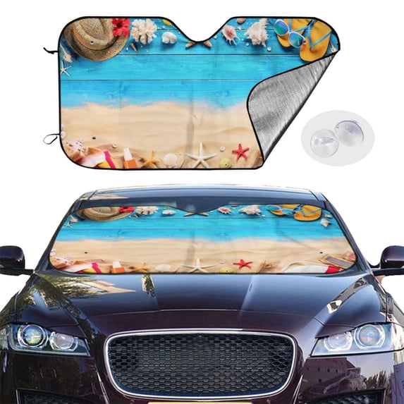 Picia Boards and Beach Curved Windshield Sunshade Accordion Folding Style Auto Shade for Car Truck SUV Van Blocks UV Ray Sun Visor Protector -Medium