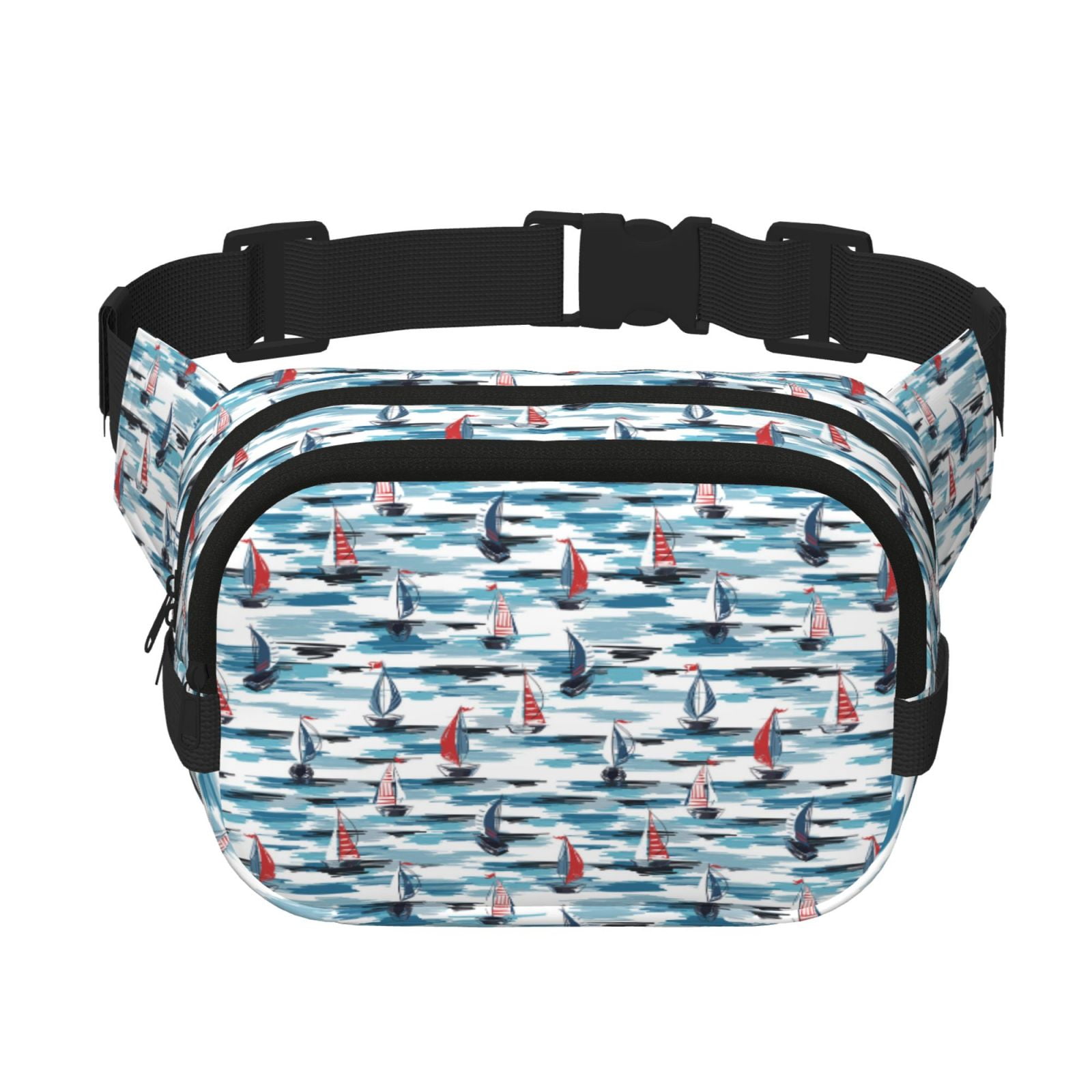 Picia Boat In Ocean Print Square Double-Layer Waist Bag Mini Adjustable Waist Belt Bag Exercise Running Travel Hiking