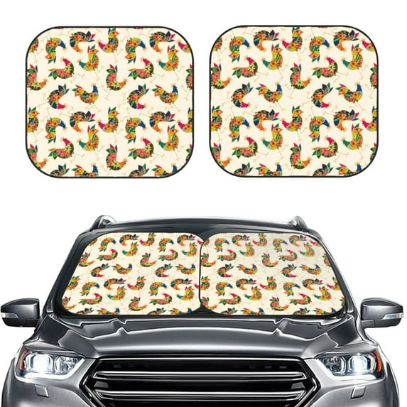 Picia Boho Chicken 2 Piece Car Windshield Sun Shade Foldable | Foldable Sun Shield for Front Window Blocks UV Rays and Keeps Your Vehicle Cool-Small