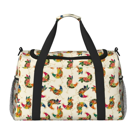 Picia Boho Chicken Print Travel Duffle Bag,Weekender Bags for Women with Shoe Compartment, Gym Duffel Bag with Wet Pocket, Hospital Bags for Labor and Delivery
