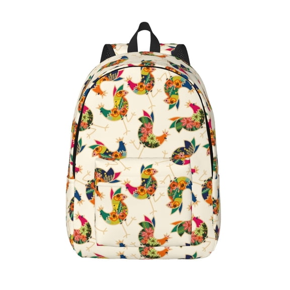 Picia Boho Chicken Printed Canvas Daypack - Stylish and Durable Vintage Compact Backpack - Class, Work, Travel, or Laptop Bookbag,Organized Compartments-Medium
