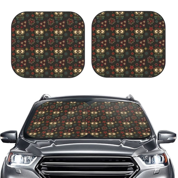 Picia Boho Owl 2 Piece Car Windshield Sun Shade Foldable | Foldable Sun Shield for Front Window Blocks UV Rays and Keeps Your Vehicle Cool-Small