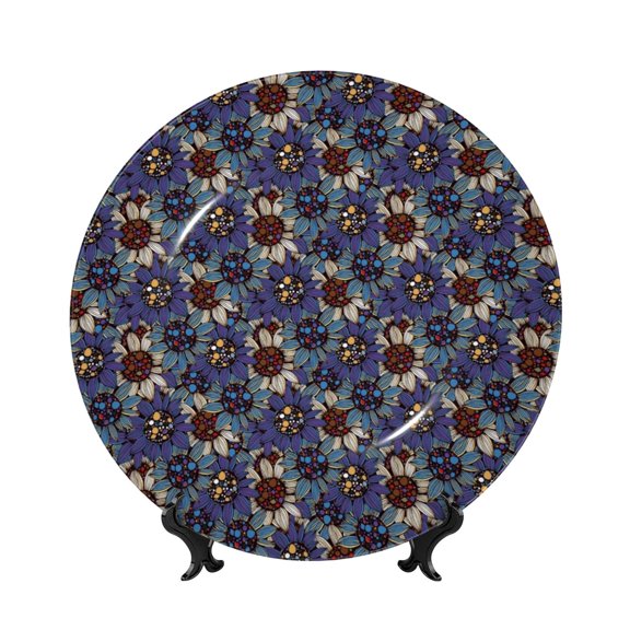 Picia Boho Style Sunflowers Design Pattern Bone China Decorative Plate – Wall Decor with Stand and Adhesive, Elegant Ornament for Living Room, Office, or Entryway-7in