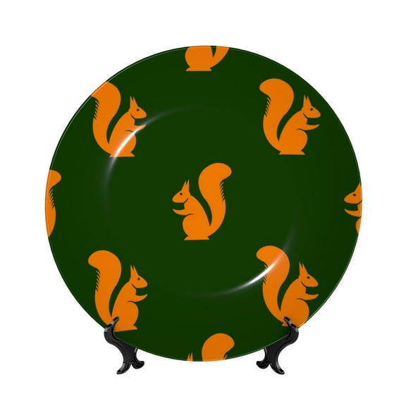 Picia Bold Squirrel Silhouettes Pattern Bone China Decorative Plate – Wall Decor with Stand and Adhesive, Elegant Ornament for Living Room, Office, or Entryway-6in