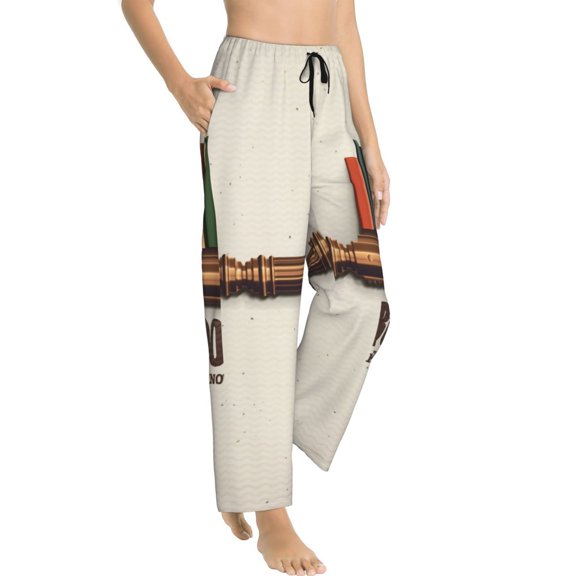 Picia Books Key To Knowledge Womens Soft Woven Cotton Elastic Waistband Sleep Pajama Pant Lounge Sleep Pant With Pockets And Drawstring-Medium