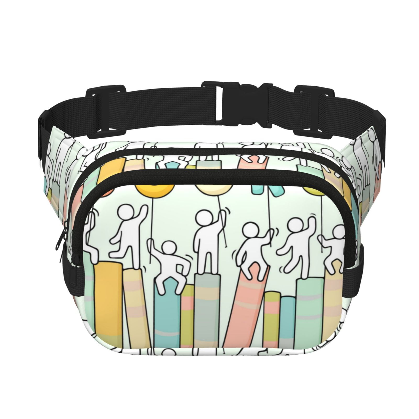 Picia Books Print Square Double-Layer Waist Bag Mini Adjustable Waist Belt Bag Exercise Running Travel Hiking