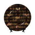 thumbnail image 1 of Picia Bookshelves Pattern Bone China Decorative Plate – Wall Decor with Stand and Adhesive, Elegant Ornament for Living Room, Office, or Entryway-6in, 1 of 6
