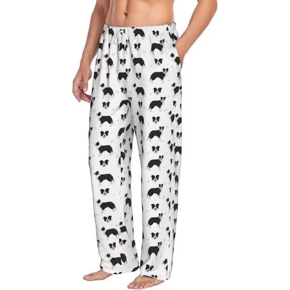 Picia Border Collie Dog Mens Soft Woven Cotton Elastic Waistband Sleep Pajama Pant Lounge Sleep Pant With Pockets And Drawstring-Medium