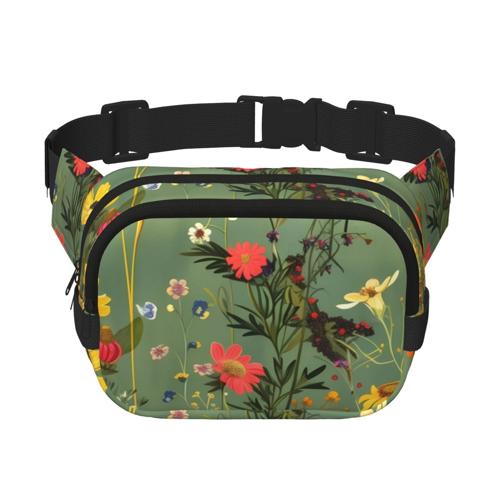 Picia Botanical Garden With Cats Print Square Double-Layer Waist Bag Mini Adjustable Waist Belt Bag Exercise Running Travel Hiking