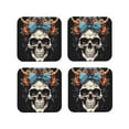 thumbnail image 1 of Picia Bow Flower Skull Printed Leather Coasters for Drinks, 4" Drink Coasters Set of 4 for Tabletop Protection, Handmade Luxurious Home Décor and Housewarming Gift -Square, 1 of 6