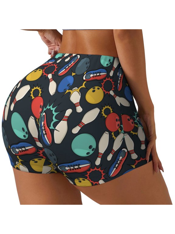 Bowling Ball Printed Workout Shorts for Women Seamless Scrunch Butt Lifting High Waisted Yoga Gym Booty Running Moisture-wicking Short Pants-X-Large