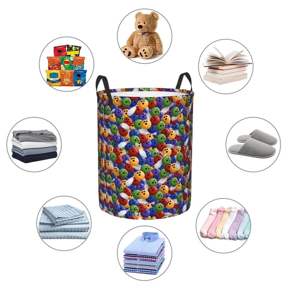 Picia Bowling Colorful Large Laundry Basket, Waterproof, Freestanding Laundry Hamper, Collapsible Tall Clothes Hamper with Extended Handles-Small