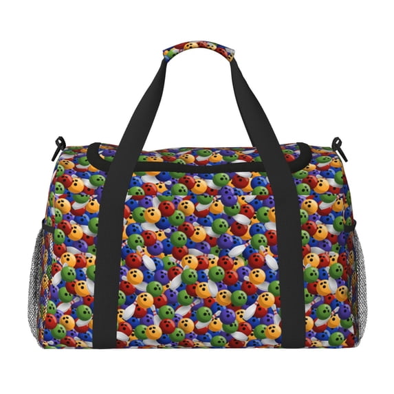 Picia Bowling Colorful Print Travel Duffle Bag,Weekender Bags for Women with Shoe Compartment, Gym Duffel Bag with Wet Pocket, Hospital Bags for Labor and Delivery