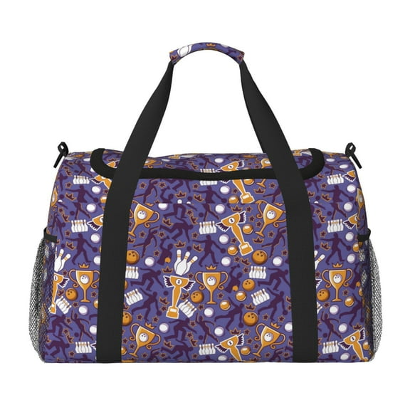 Picia Bowling Game Print Travel Duffle Bag,Weekender Bags for Women with Shoe Compartment, Gym Duffel Bag with Wet Pocket, Hospital Bags for Labor and Delivery