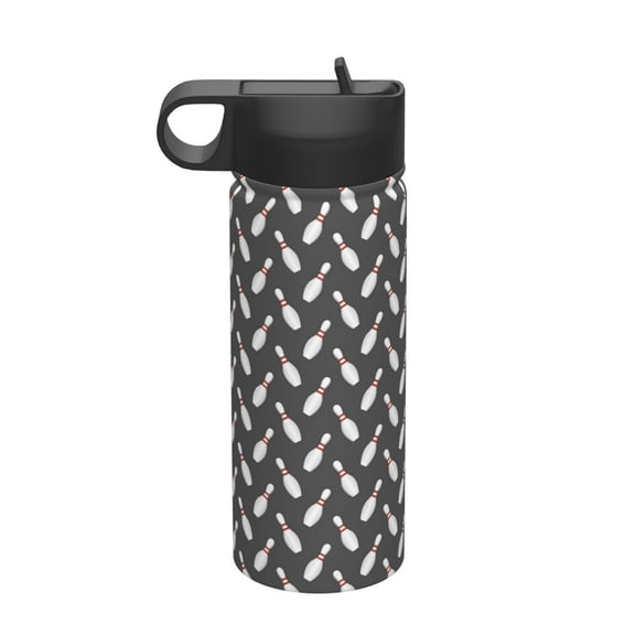 Picia Bowling Pins Pattern 18oz Sports Insulated Kettle With Straw Insulated Water Bottle For Running Hiking Cycling Climbing Men'S Woman Insulated Water Bottle