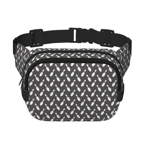 Picia Bowling Pins Print Square Double-Layer Waist Bag Mini Adjustable Waist Belt Bag Exercise Running Travel Hiking