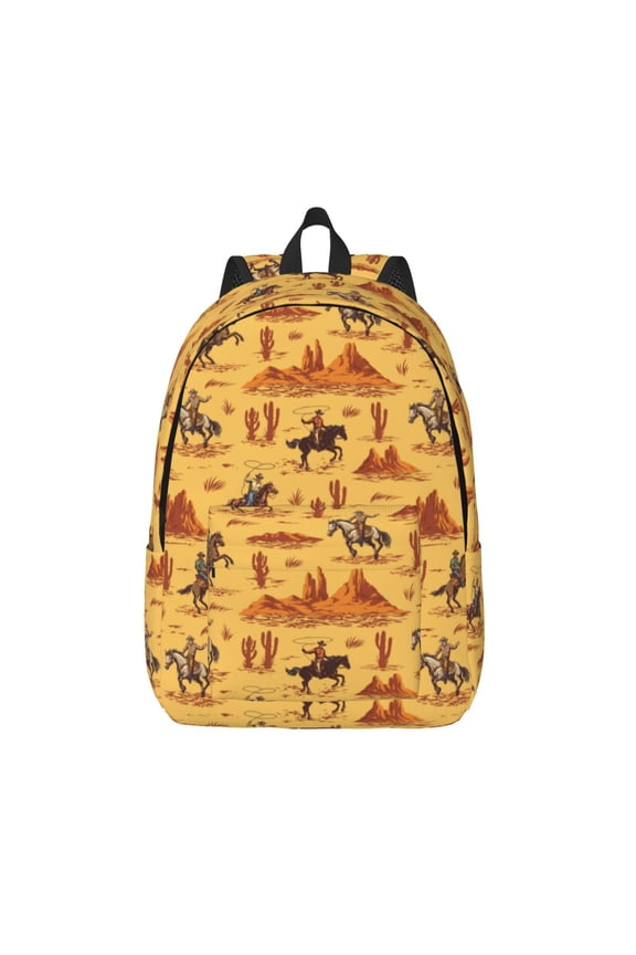 Brave Cowboys Printed Canvas Daypack - Stylish and Durable Vintage Compact Backpack - Class, Work, Travel, or Laptop Bookbag,Organized Compartments-Medium