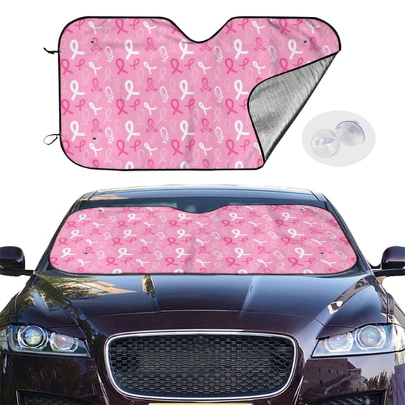 Picia Breast Cancer Awareness (3) Curved Windshield Sunshade Accordion Folding Style Auto Shade for Car Truck SUV Van Blocks UV Ray Sun Visor Protector -Small