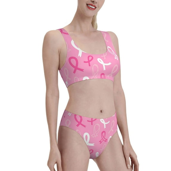 Picia Breast Cancer Awareness (3) Women's High Waisted Bikini Scoop Neck Swimsuit Two Pieces Bathing Suit-X-Large