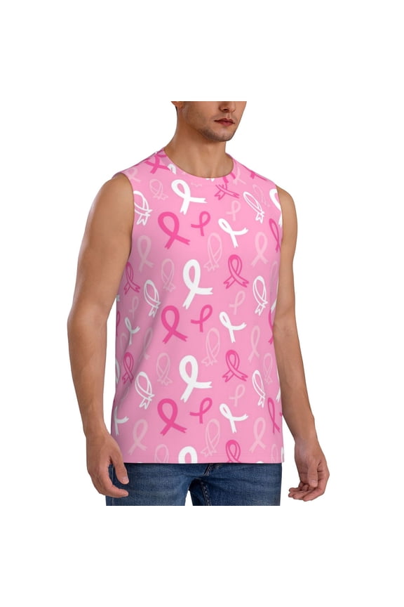 Breast Cancer Awareness (3) mens Cotton Tank Undershirts , Moisture-wicking Ribbed Tanks, Lightweight Cotton Tank Undershirts-Medium
