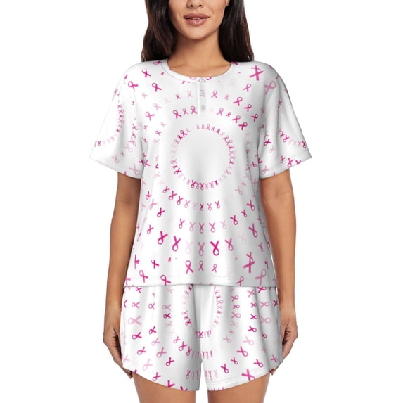 Picia Breast Cancer Awareness (4) Pajamas Sets for Women Soft Short-Sleeved Pjs with Lounge Shorts Two Piece Sleepwear-Medium