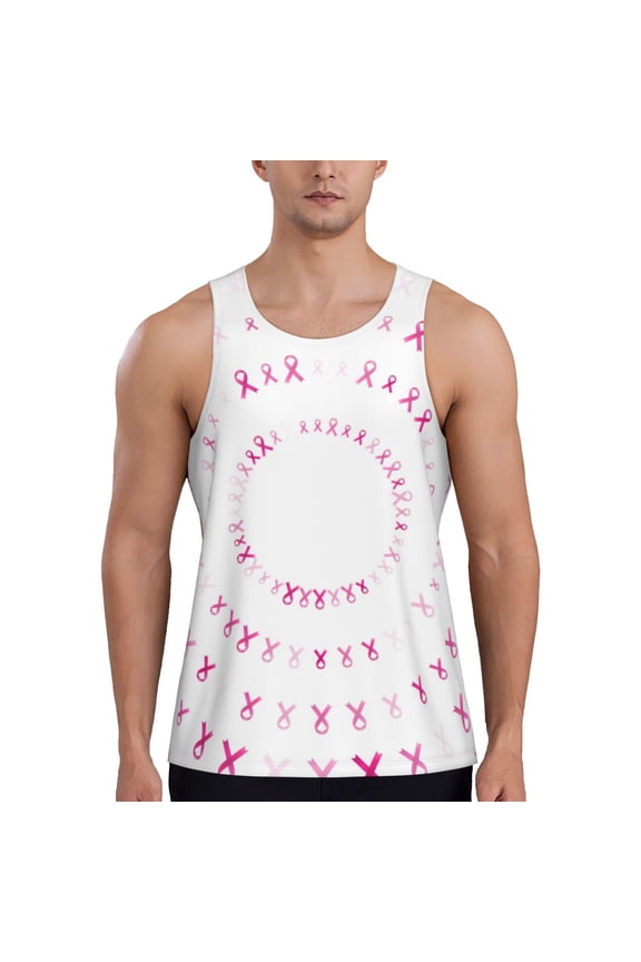 Breast Cancer Awareness (4) Printed Men’s Performance Tank, Men's Workout Tank Top Moisture-Wicking Tank Top Muscle tee, Breathable Workout Shirt-Large