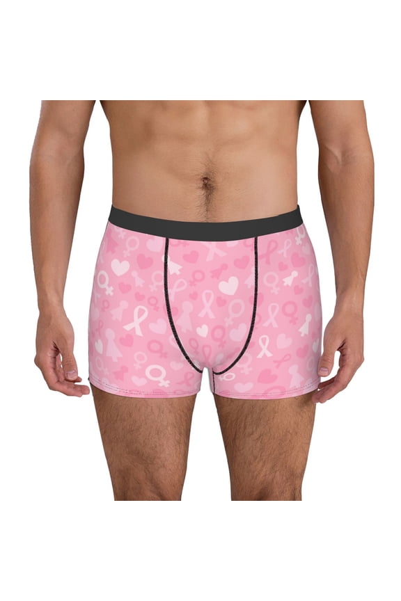 Breast Cancer Awareness Pattern Men’s Boxer Briefs – Soft & Breathable Underwear, Stretchy & Comfortable Fit, Supportive Pouch Design, Moisture-Wicking-X-Large