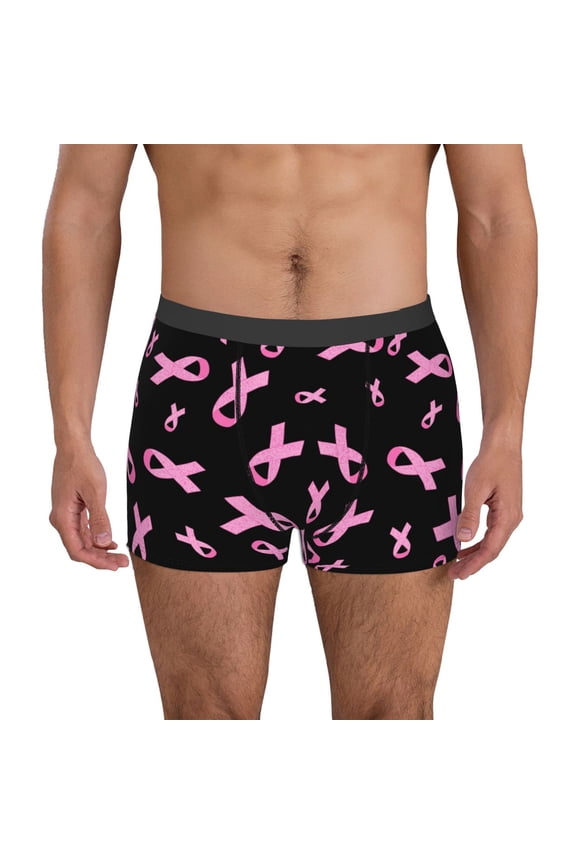 Breast Cancer Awareness Pattern Men’s Boxer Briefs – Soft & Breathable Underwear, Stretchy & Comfortable Fit, Supportive Pouch Design, Moisture-Wicking-XX-Large