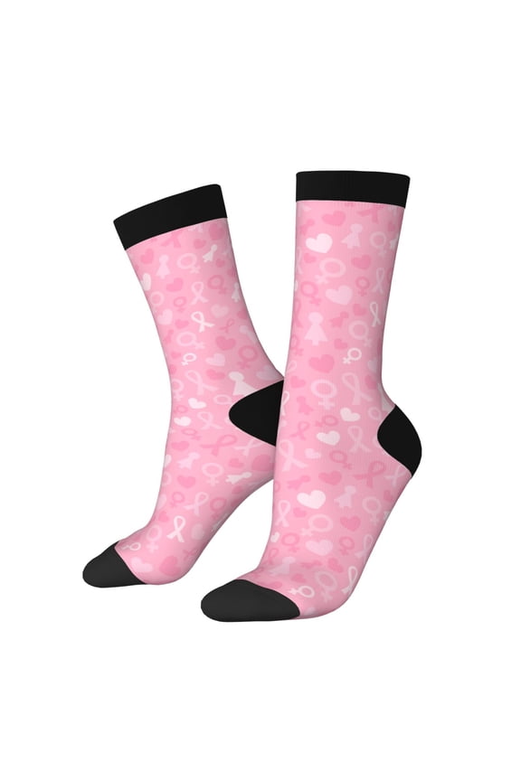 Breast Cancer Awareness Print Athletic Socks for Men & Women – Cushioned Moisture-Wicking Crew Socks for Sports, Running, and Training, Soft & Breathable Size 5-11