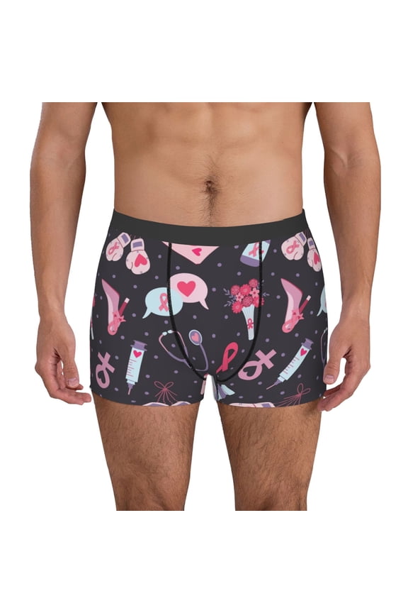 Breast Cancer Awareness1 Pattern Men’s Boxer Briefs – Soft & Breathable Underwear, Stretchy & Comfortable Fit, Supportive Pouch Design, Moisture-Wicking-XX-Large