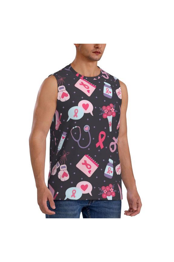 Breast Cancer Awareness1 mens Cotton Tank Undershirts , Moisture-wicking Ribbed Tanks, Lightweight Cotton Tank Undershirts-3X-Large
