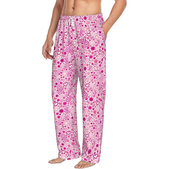 Picia Breast Cancer Awareness2 Mens Soft Woven Cotton Elastic Waistband Sleep Pajama Pant Lounge Sleep Pant With Pockets And Drawstring-Small