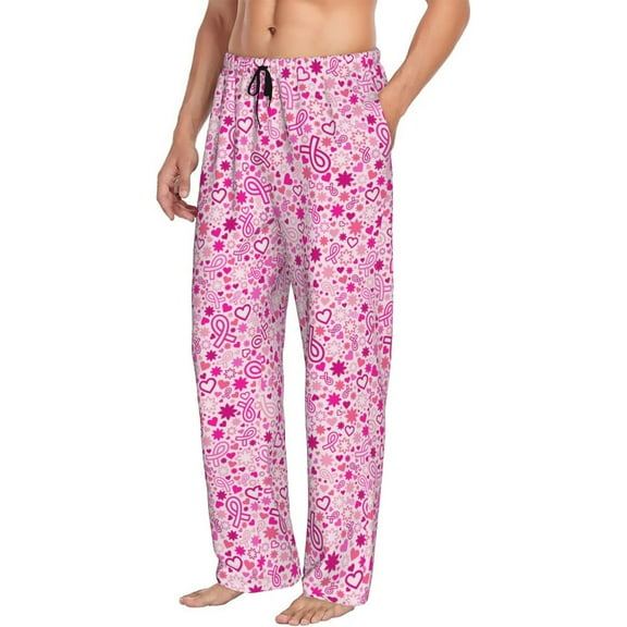 Picia Breast Cancer Awareness2 Mens Soft Woven Cotton Elastic Waistband Sleep Pajama Pant Lounge Sleep Pant With Pockets And Drawstring-Small