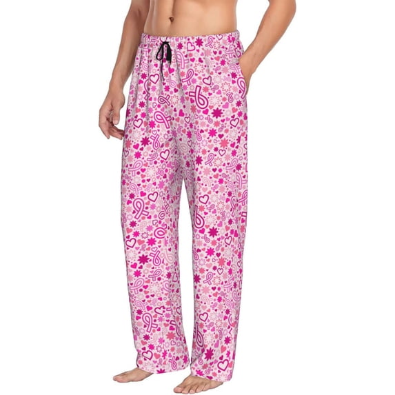 Picia Breast Cancer Awareness2 Mens Soft Woven Cotton Elastic Waistband Sleep Pajama Pant Lounge Sleep Pant With Pockets And Drawstring-XX-Large
