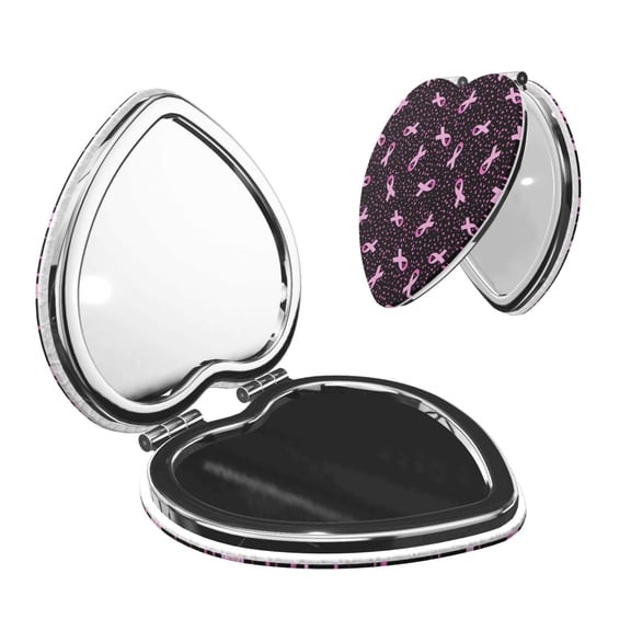 Picia Breast Cancer Awareness3 for Compact Vanity Mirror , Travel Makeup Mirror , Portable Magnifying Cosmetic Mirror for Daily, Work, Business-Heart Shape