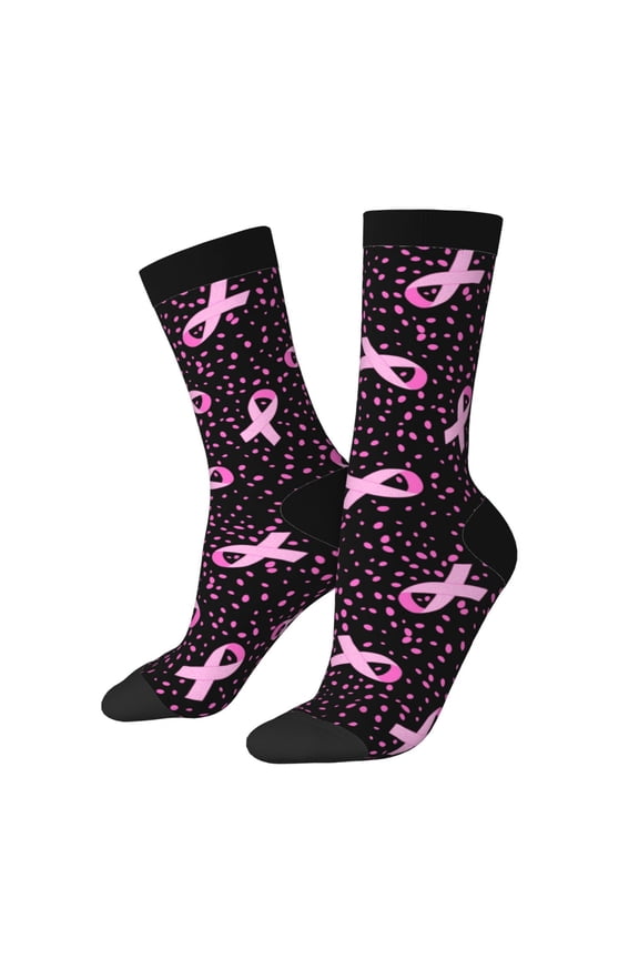 Breast Cancer Awareness3 Print Athletic Socks for Men & Women – Cushioned Moisture-Wicking Crew Socks for Sports, Running, and Training, Soft & Breathable Size 5-11