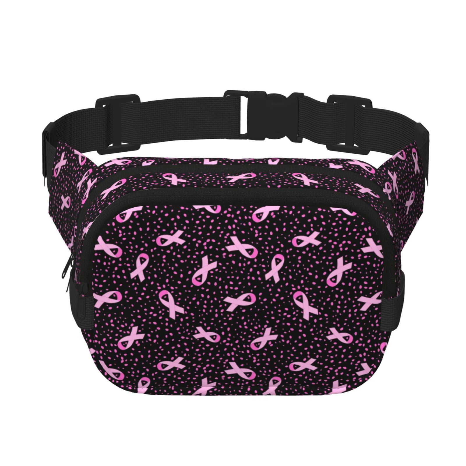 Picia Breast Cancer Awareness3 Print Square Double-Layer Waist Bag Mini Adjustable Waist Belt Bag Exercise Running Travel Hiking