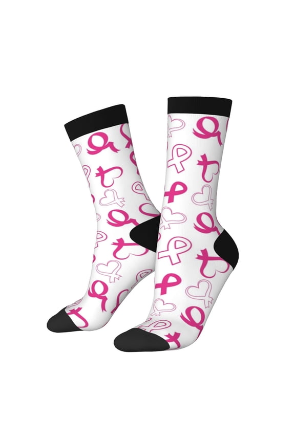 Breast Cancer Awareness4 Print Athletic Socks for Men & Women – Cushioned Moisture-Wicking Crew Socks for Sports, Running, and Training, Soft & Breathable Size 5-11