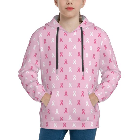 Picia Breast Cancer Awareness5 Pattern Youth Hoodie - Warm Pullover Sweatshirt with Kangaroo Pocket, Ideal for Boys and Girls-Small