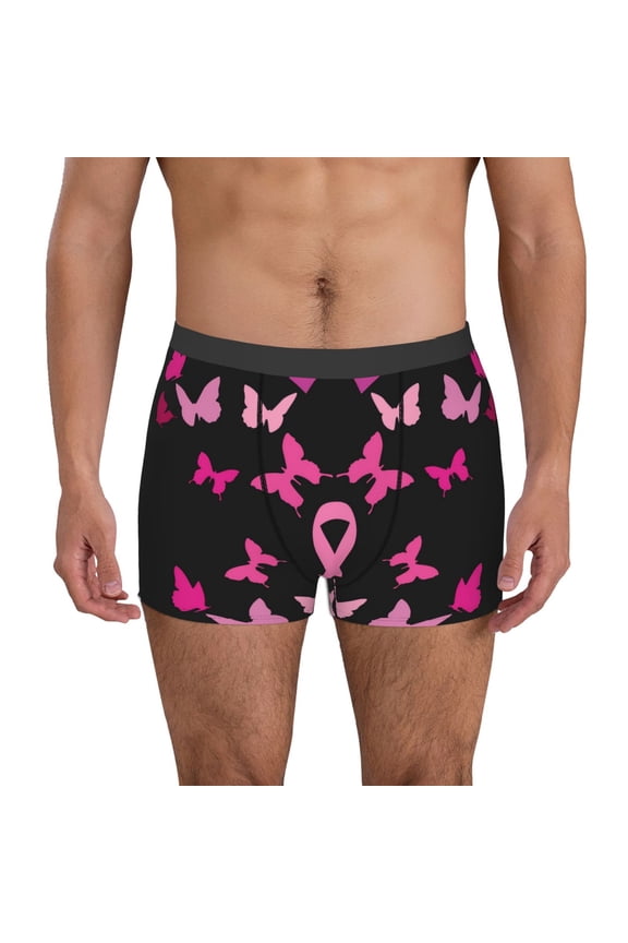Breast Cancer Pattern Men’s Boxer Briefs – Soft & Breathable Underwear, Stretchy & Comfortable Fit, Supportive Pouch Design, Moisture-Wicking-Medium