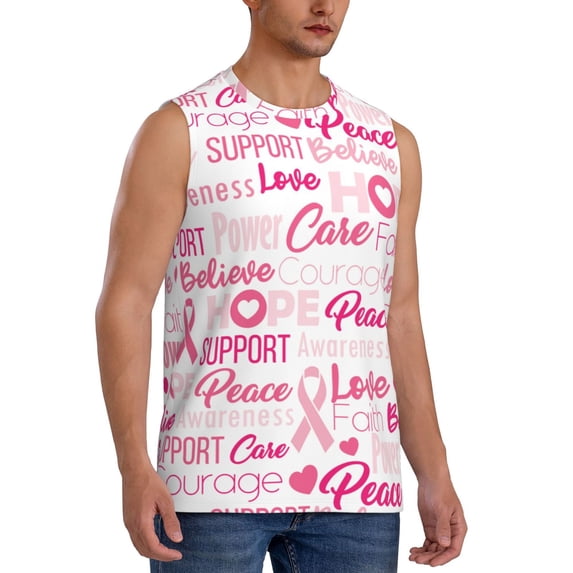 Picia Breast Cancer Pink Ribbons Awareness (2) mens Cotton Tank Undershirts , Moisture-wicking Ribbed Tanks, Lightweight Cotton Tank Undershirts-XX-Large