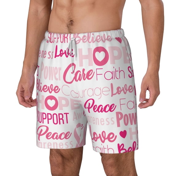 Picia Breast Cancer Pink Ribbons Awareness (2) pattern Mens Swim Trunks with Compression Liner Stretch Beach Shorts Quick Dry with Zipper Pockets No-Chafing Board Shorts-Medium