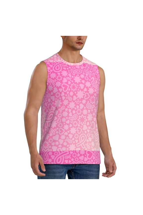 Breast Cancer Pink Ribbons Awareness mens Cotton Tank Undershirts , Moisture-wicking Ribbed Tanks, Lightweight Cotton Tank Undershirts-XX-Large
