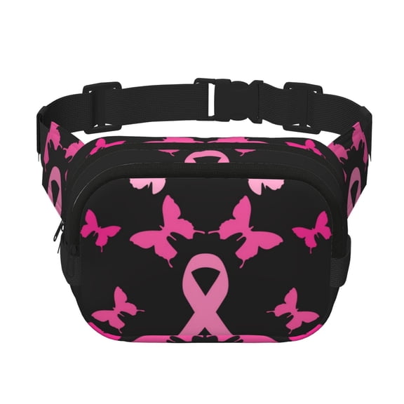 Picia Breast Cancer Print Square Double-Layer Waist Bag Mini Adjustable Waist Belt Bag Exercise Running Travel Hiking
