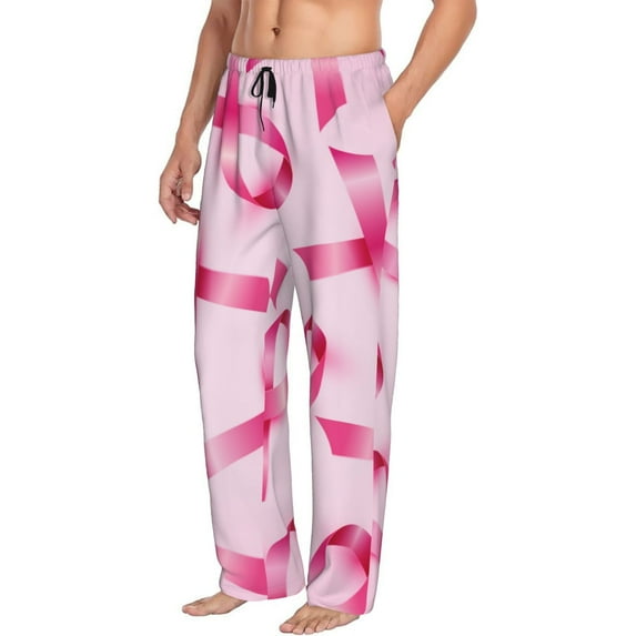 Picia Breast Cancer Ribbons Awareness Mens Soft Woven Cotton Elastic Waistband Sleep Pajama Pant Lounge Sleep Pant With Pockets And Drawstring-X-Large