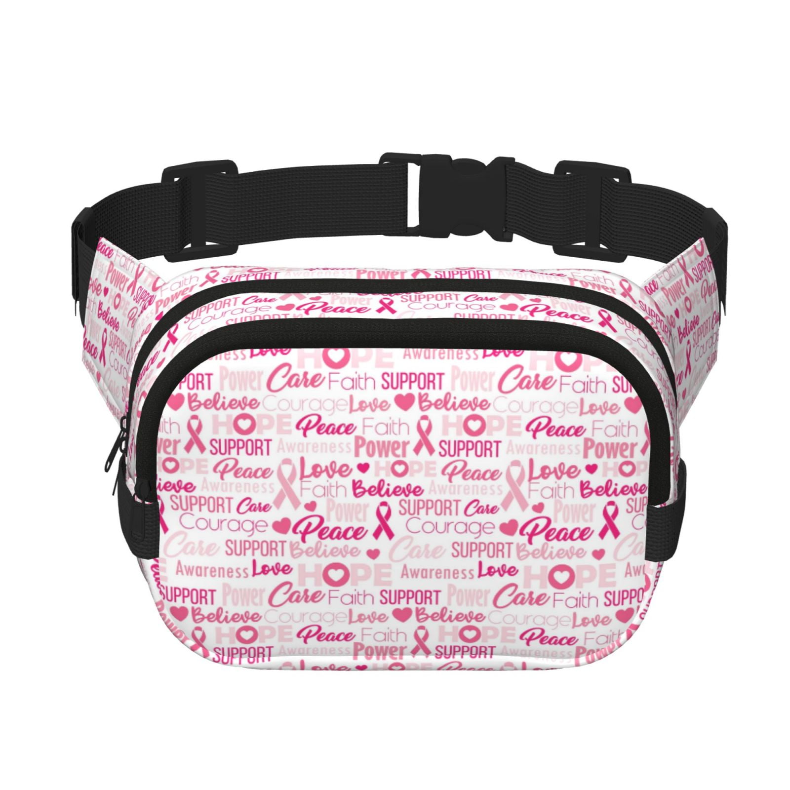 Picia Breast Cancer Ribbons Awareness Print Square Double-Layer Waist Bag Mini Adjustable Waist Belt Bag Exercise Running Travel Hiking